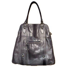 Italian Gray Leather Shoulder Bag